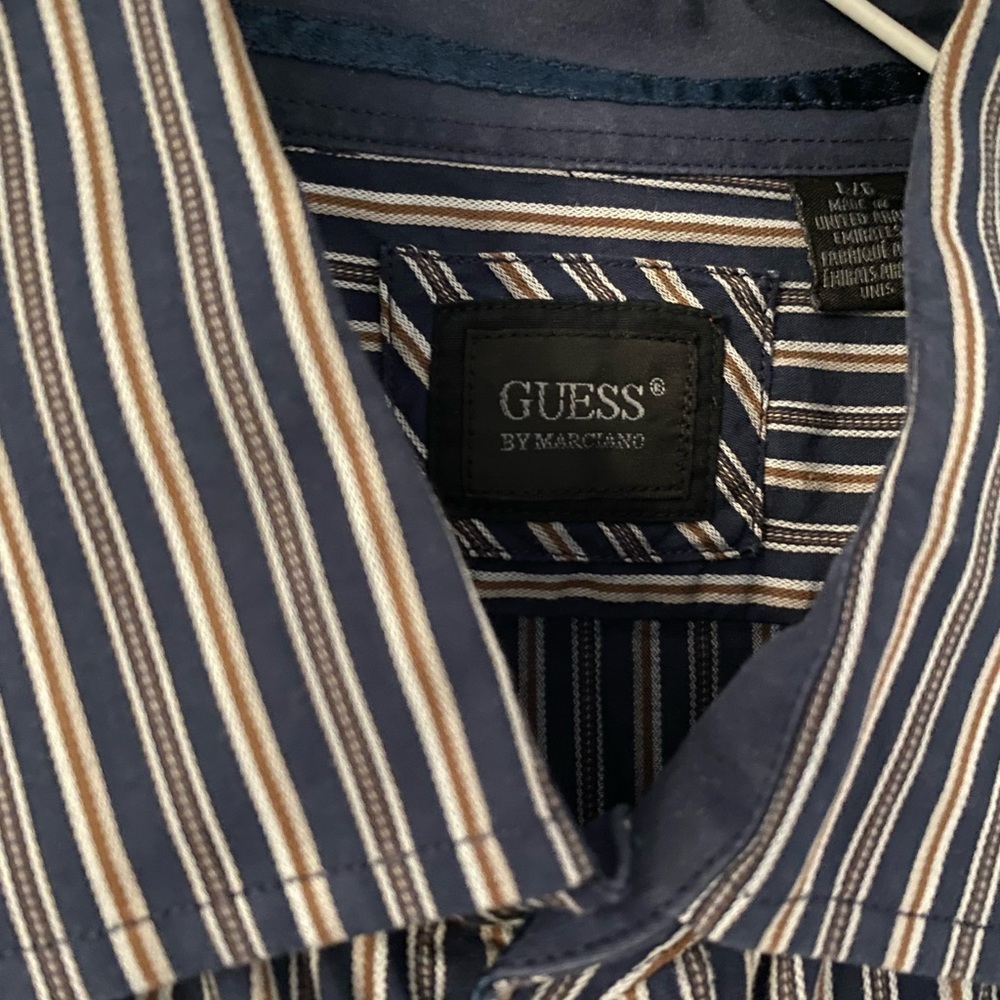 Guess | Pinstriped Black and White Button Down Shirt | Men’s Size Medium - Picture 3 of 10